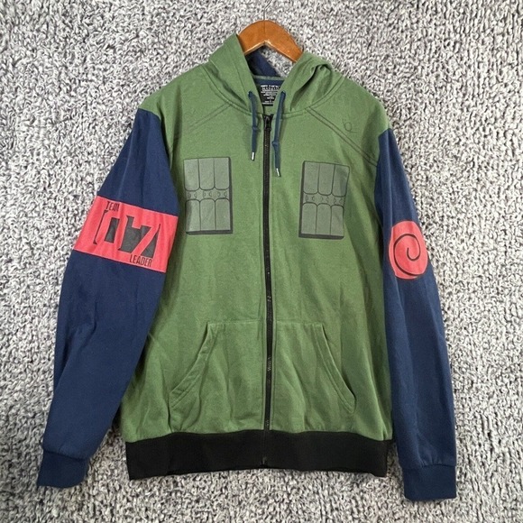 Hot Topic Other - Hot Topic Naruto Hoodie Green Long Sleeve Cosplay Full Zip Men's Size Large